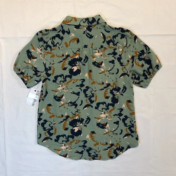 NWT Nine West Women’s Short Sleeve Knot-Hem Button-Down Green Floral Shirt S - Picture 8 of 10